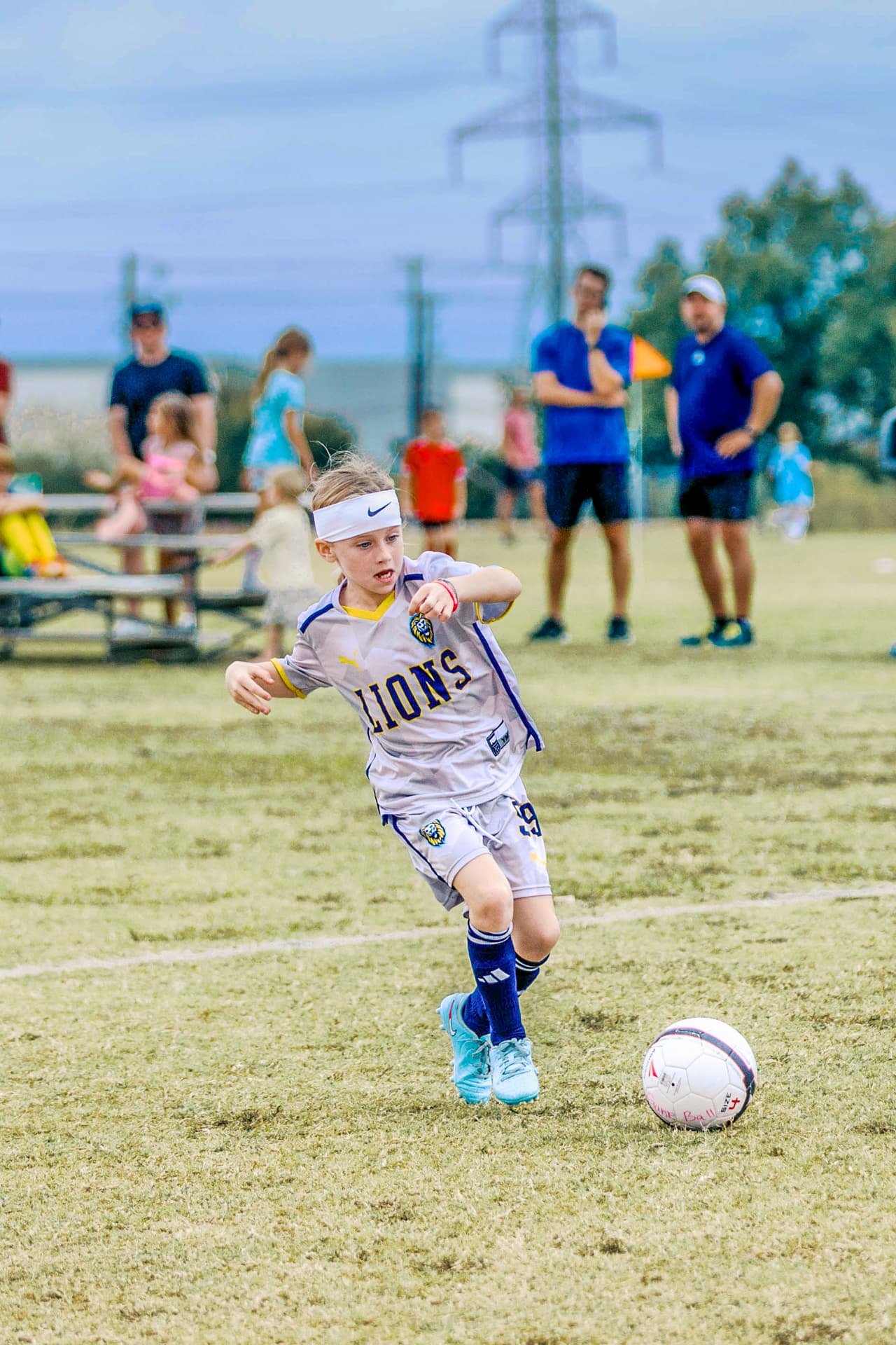 Soccer player dribbling during a match